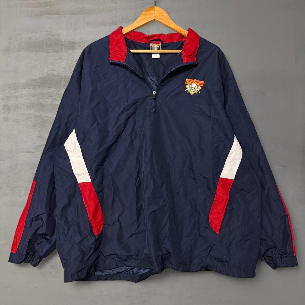 Cooperstown Dreams Park Windbreaker Navy Red Quarter Zip Pullover 2XL